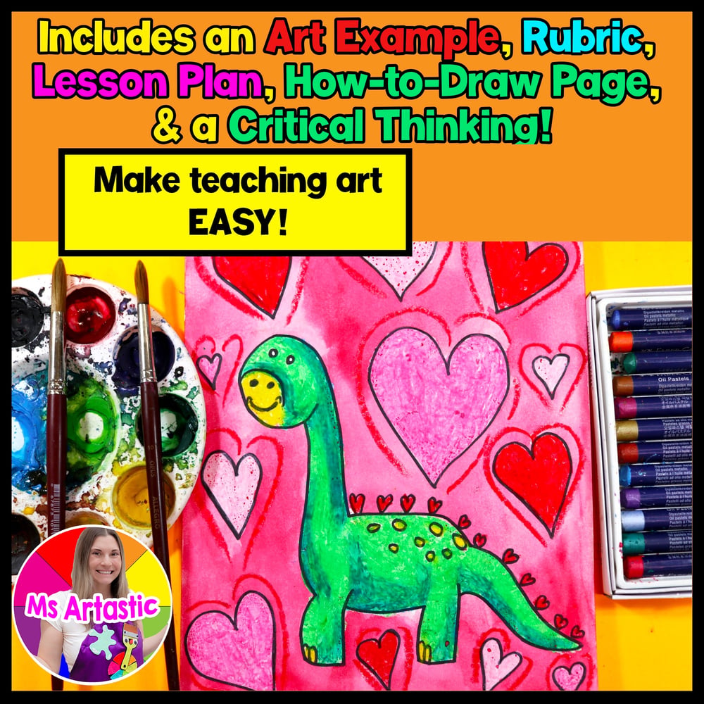 Valentines Dinosaur Art Lesson Valentines Art Project Valentines Art Activity – image 2