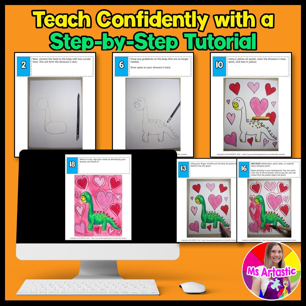 Valentines Dinosaur Art Lesson Valentines Art Project Valentines Art Activity – image 4