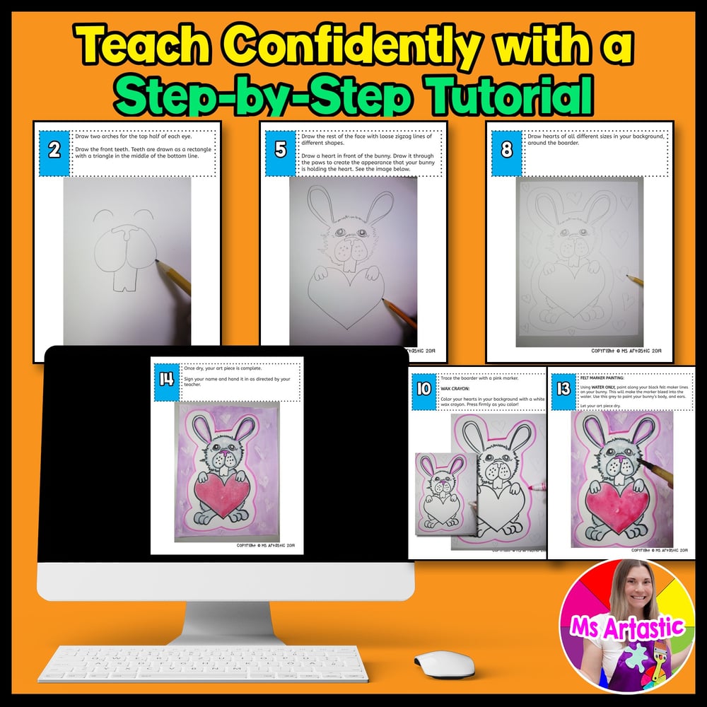 Valentines Day Art Lesson Bunny Art Project Valentines Day Art Activity – image 4