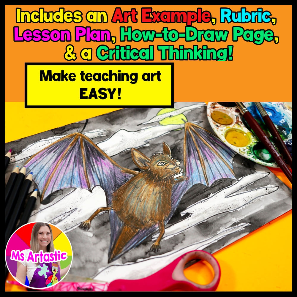 Halloween Art Lesson Bat Art Project Nocturnal Animals Art Activity – image 2