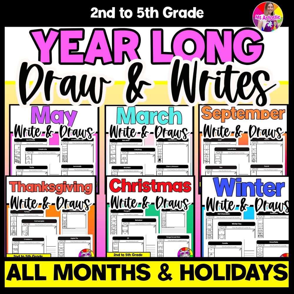 Draw and Write Bundle 2 to 5 Year Long Writing and Directed Drawing Activities