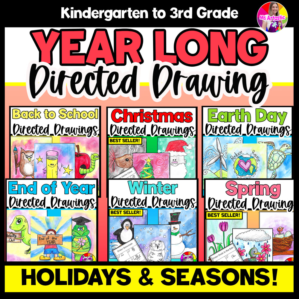YEAR LONG Directed Drawings Quick Seasonal Art Activities Sub Plans Art Lessons