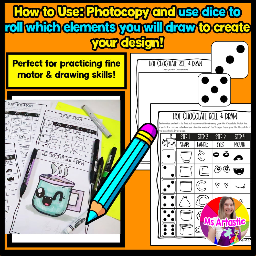Year Long Directed Drawings Roll and Draw Art Activities Drawing Art Games – image 2
