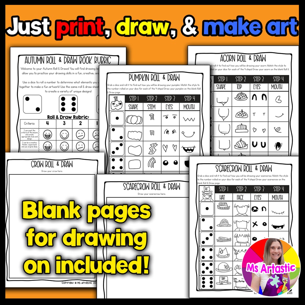 Year Long Directed Drawings Roll and Draw Art Activities Drawing Art Games – image 3