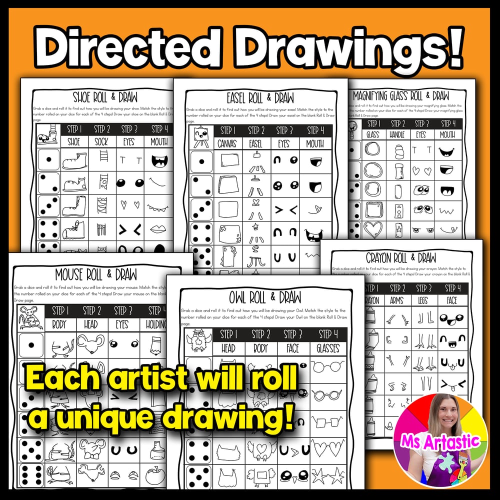 Year Long Directed Drawings Roll and Draw Art Activities Drawing Art Games – image 4