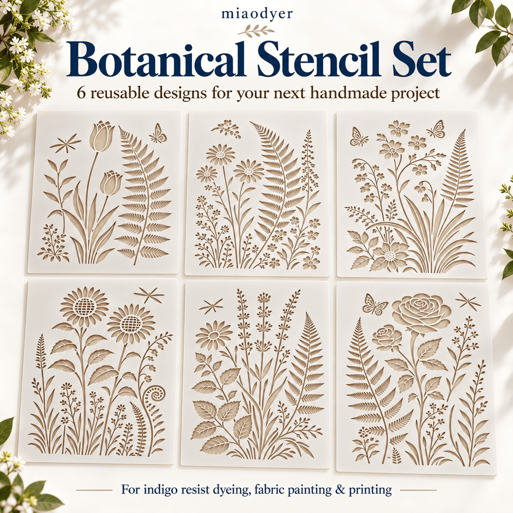 Six reusable botanical PET stencil designs