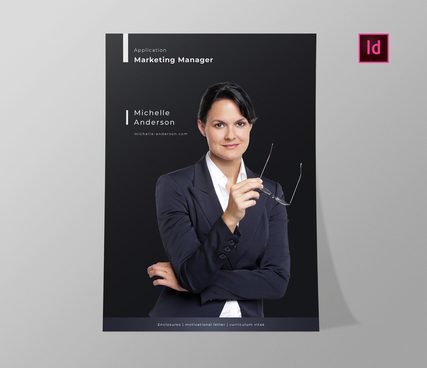 Cover Letter of the template with a smiling woman holding glasses in her hands