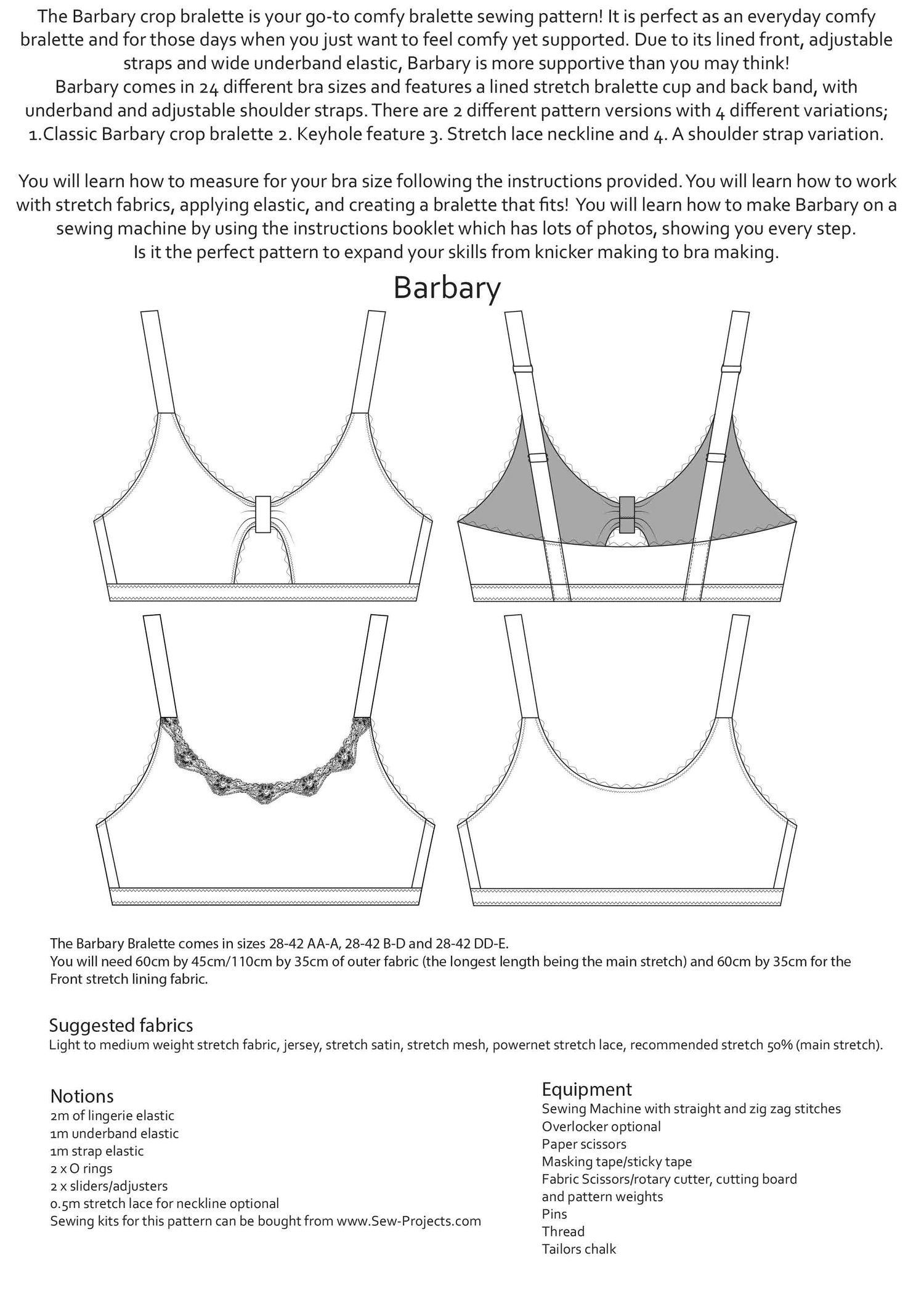 Sew Projects PDF Barbary Bralette Sewing Pattern