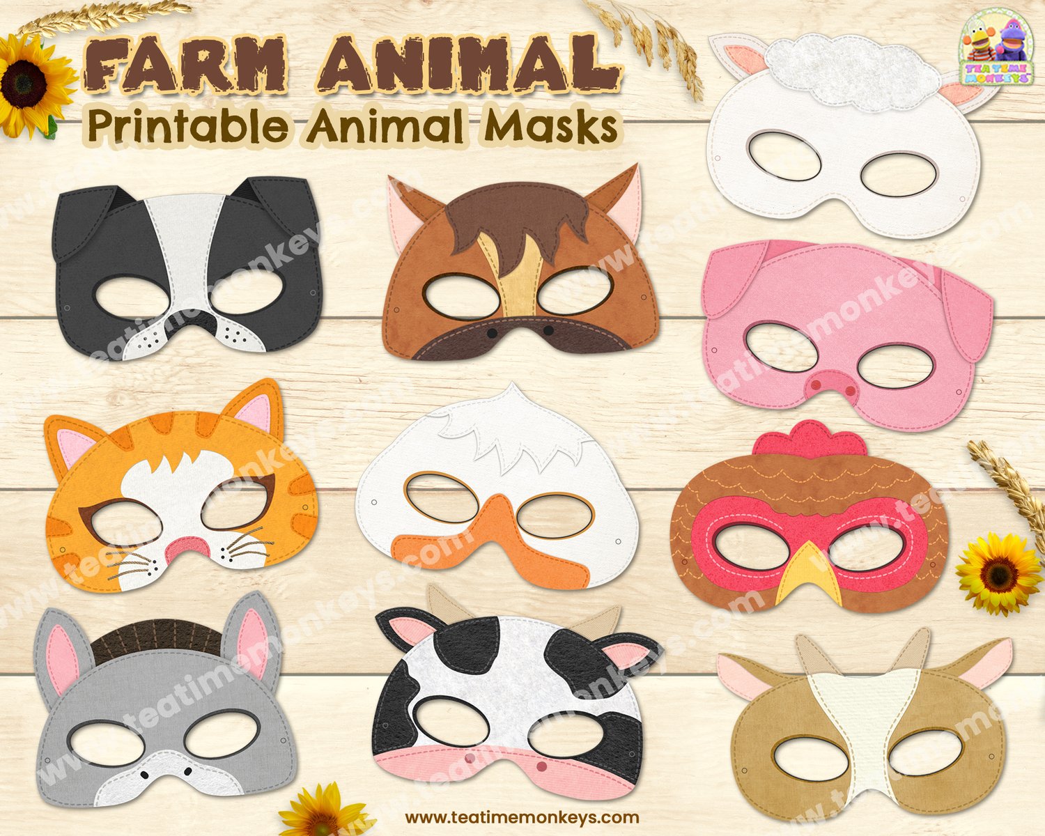 FOREST ANIMAL MASKS SET 1 - In Colour - Payhip