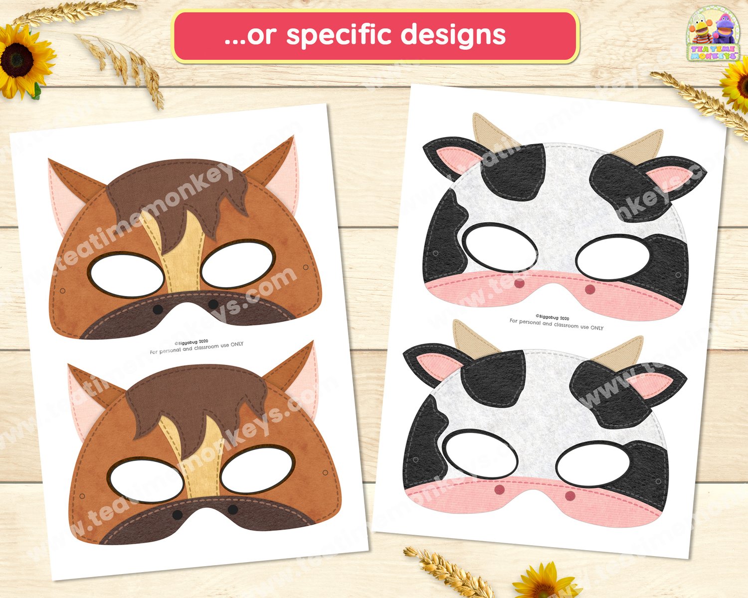 FOREST ANIMAL MASKS SET 1 - In Colour - Payhip