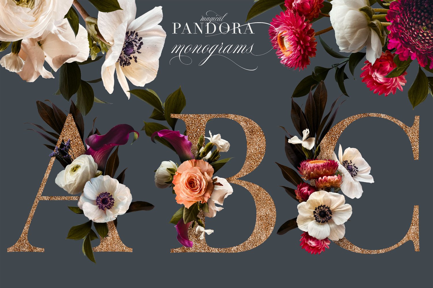realistic floral graphics in coral, burgundy, white, lavender, and cream. Patterns, bouquets, backgrounds, wreaths, frames