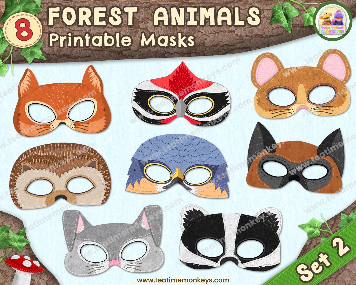 FOREST ANIMAL MASKS SET 2 - For Colouring - Payhip