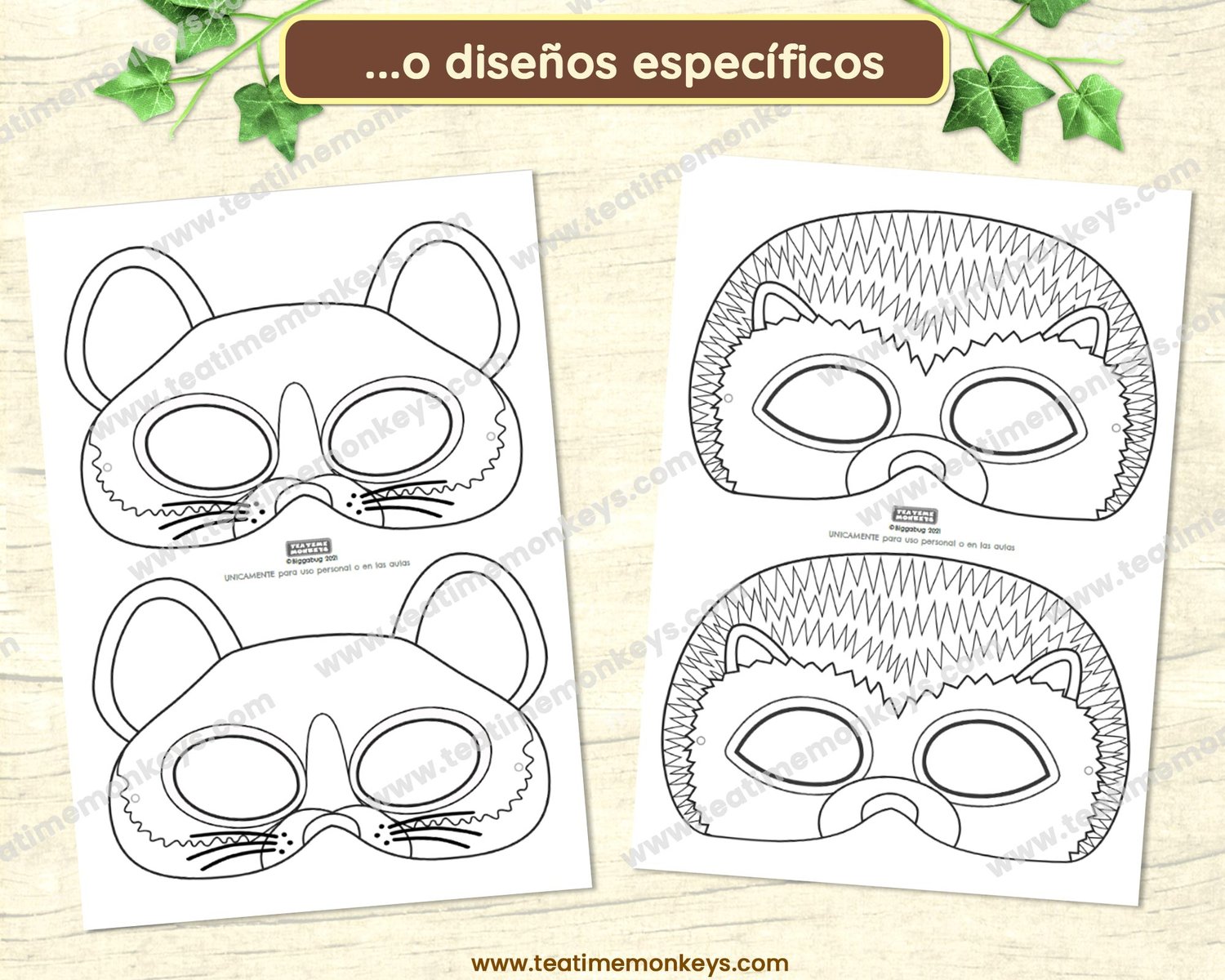 Animales del bosque - Máscaras PARA COLOREAR - Pack 2 - Payhip