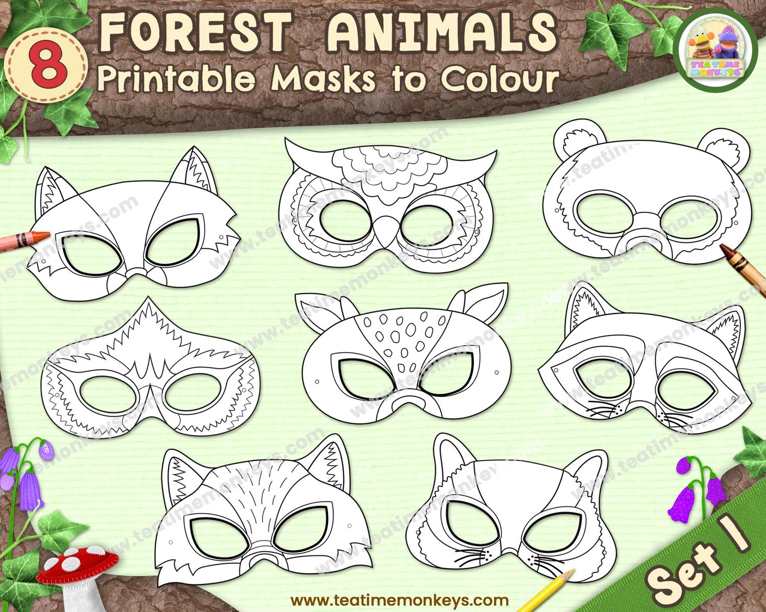 Woodland Animal Paper Masks Printable Forest Coloring Craft Activity