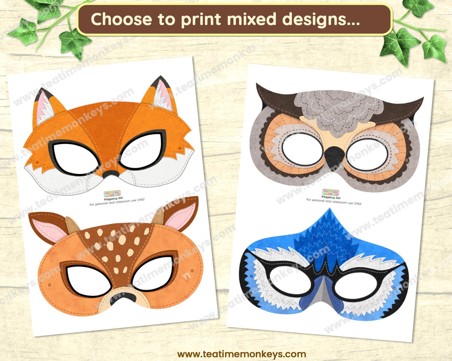 FOREST ANIMAL MASKS SET 1 - In Colour - Payhip