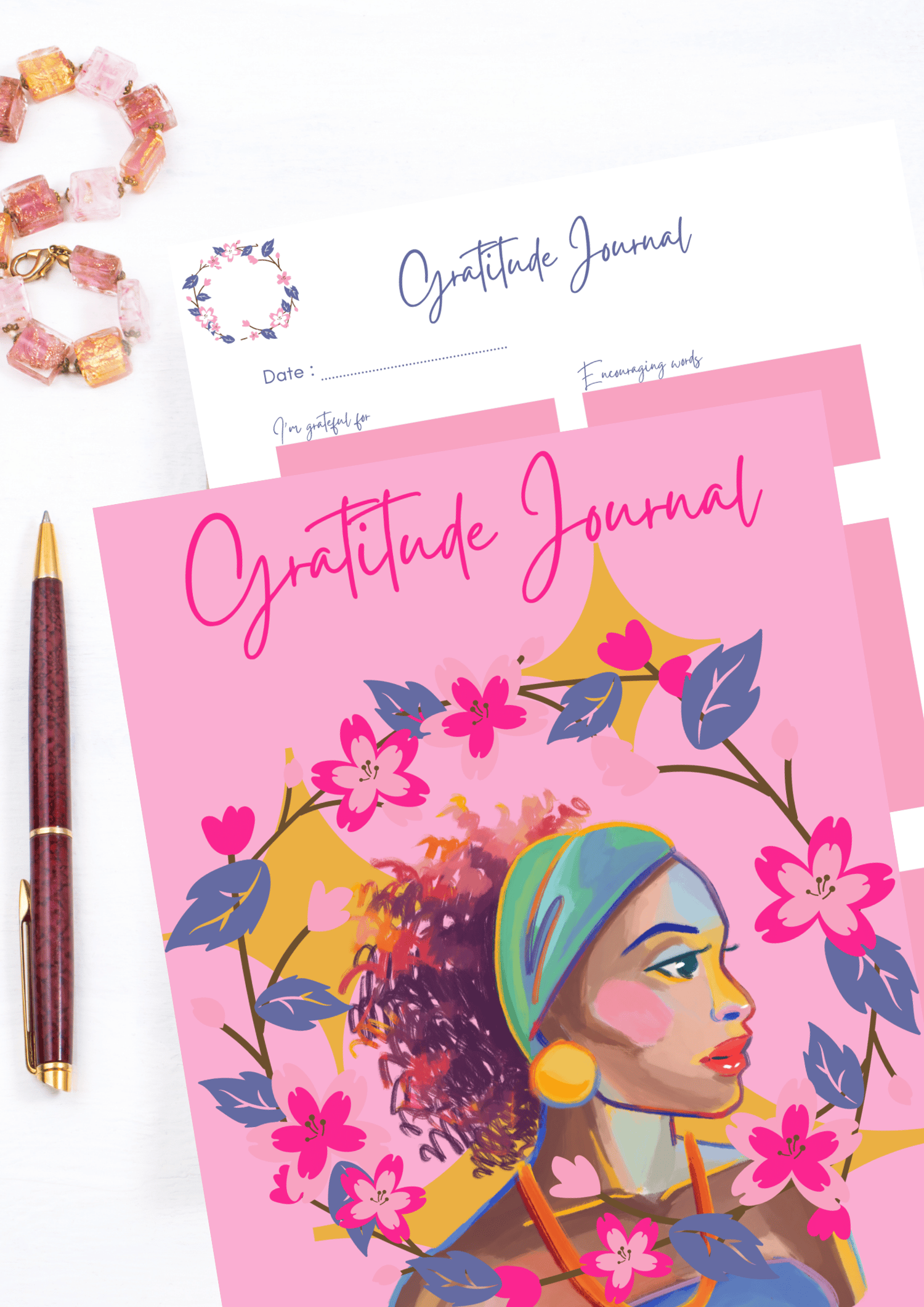 90 day gratitude journal pink flower theme - Payhip