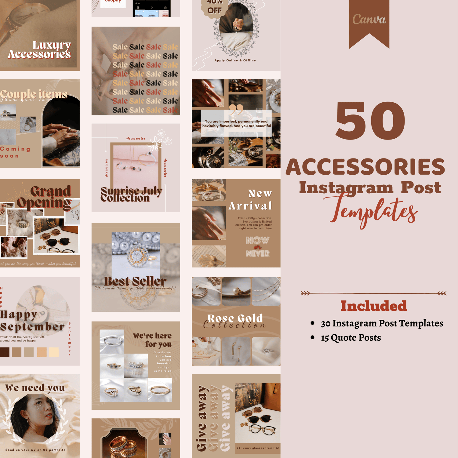50 Accessory Instagram Post Vintage Color Pallete|Minimalist Brown Accessories Instagram Warm Social Media - Payhip