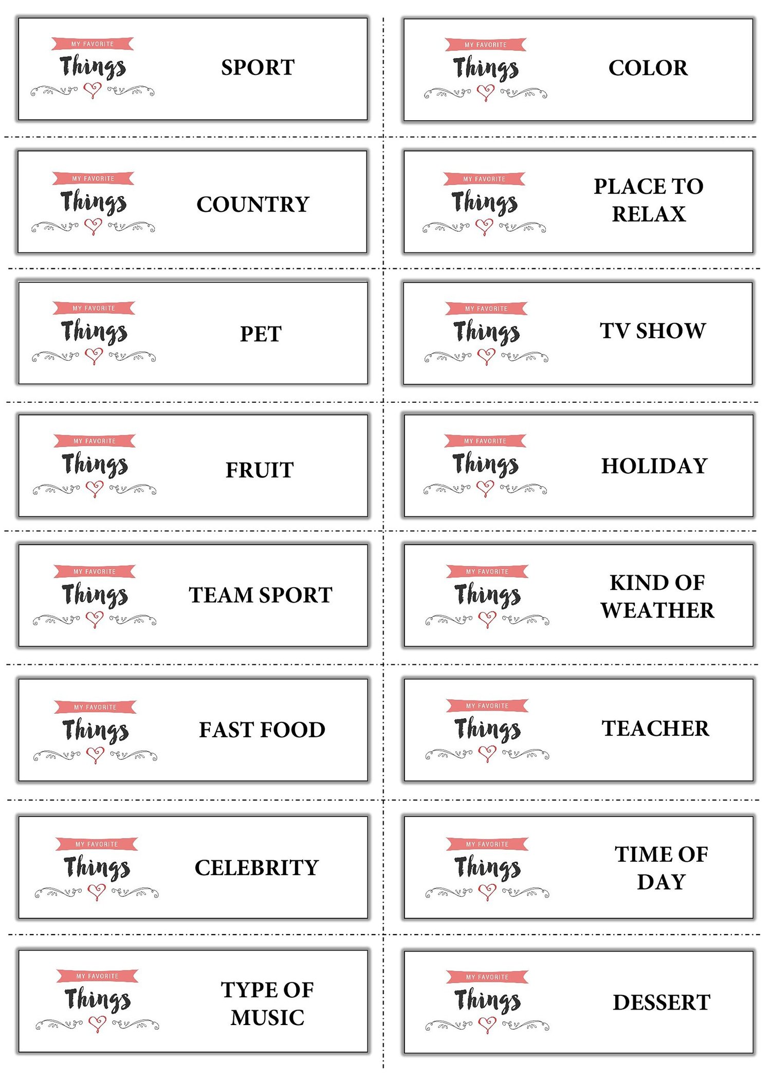 My Favorite Things Worksheet by Rush and Ramble