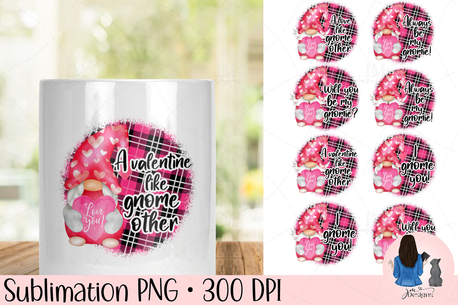 Valentine tumbler Sublimation Design PNG, Gnome Love Heart