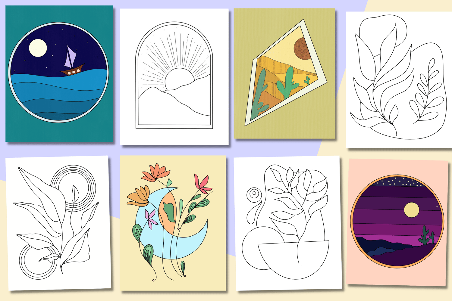 Boho coloring pages and wall art