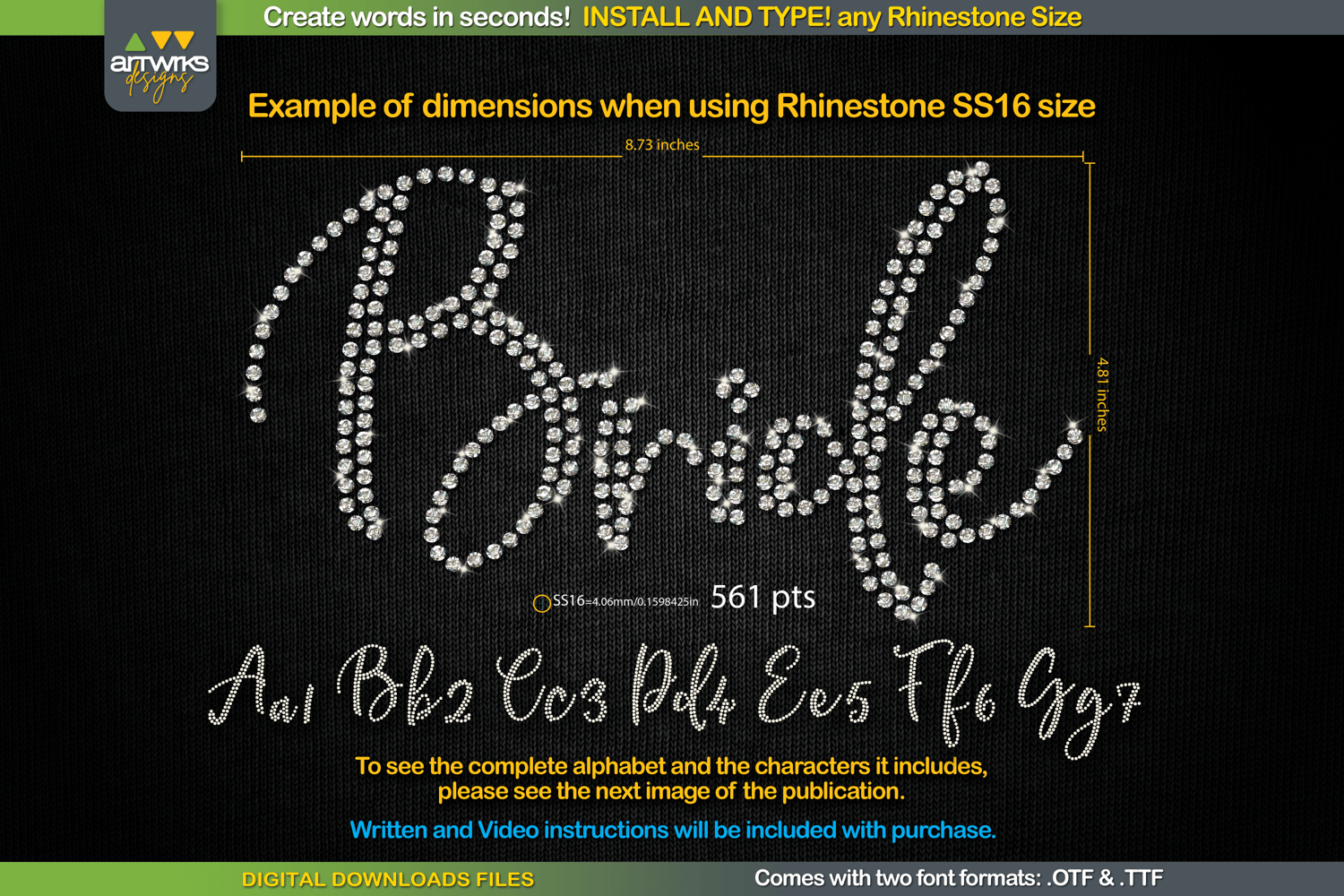 Truetype Rhinestone Font ArtWorks Designs | Digital Download files and tools for crafters ...
