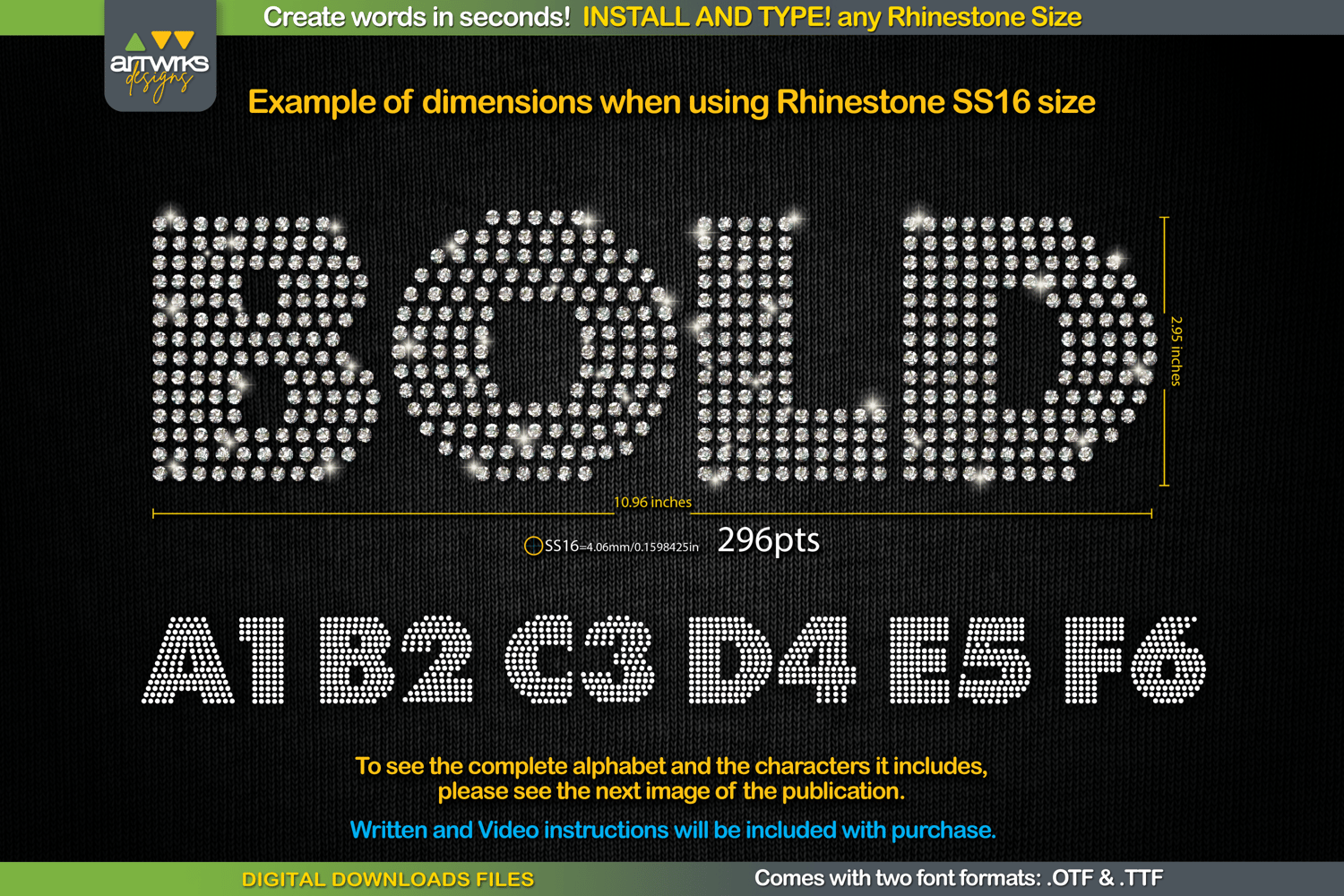 Truetype Rhinestone Font ArtWorks Designs | Digital Download files and tools for crafters ...
