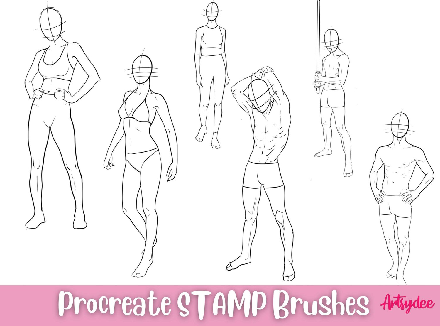 Procreate Chibi Poses Stamps, Couple Poses, Anime Figure Stamps