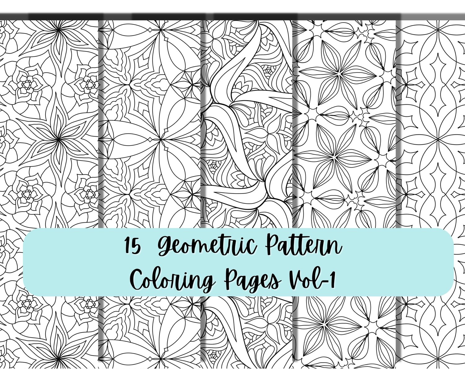 Geometric Coloring Pages, 15 Different Full Page Pattern Coloring Book,  Geometric Pattern Digital Coloring Book for Adults, Relaxing Pages