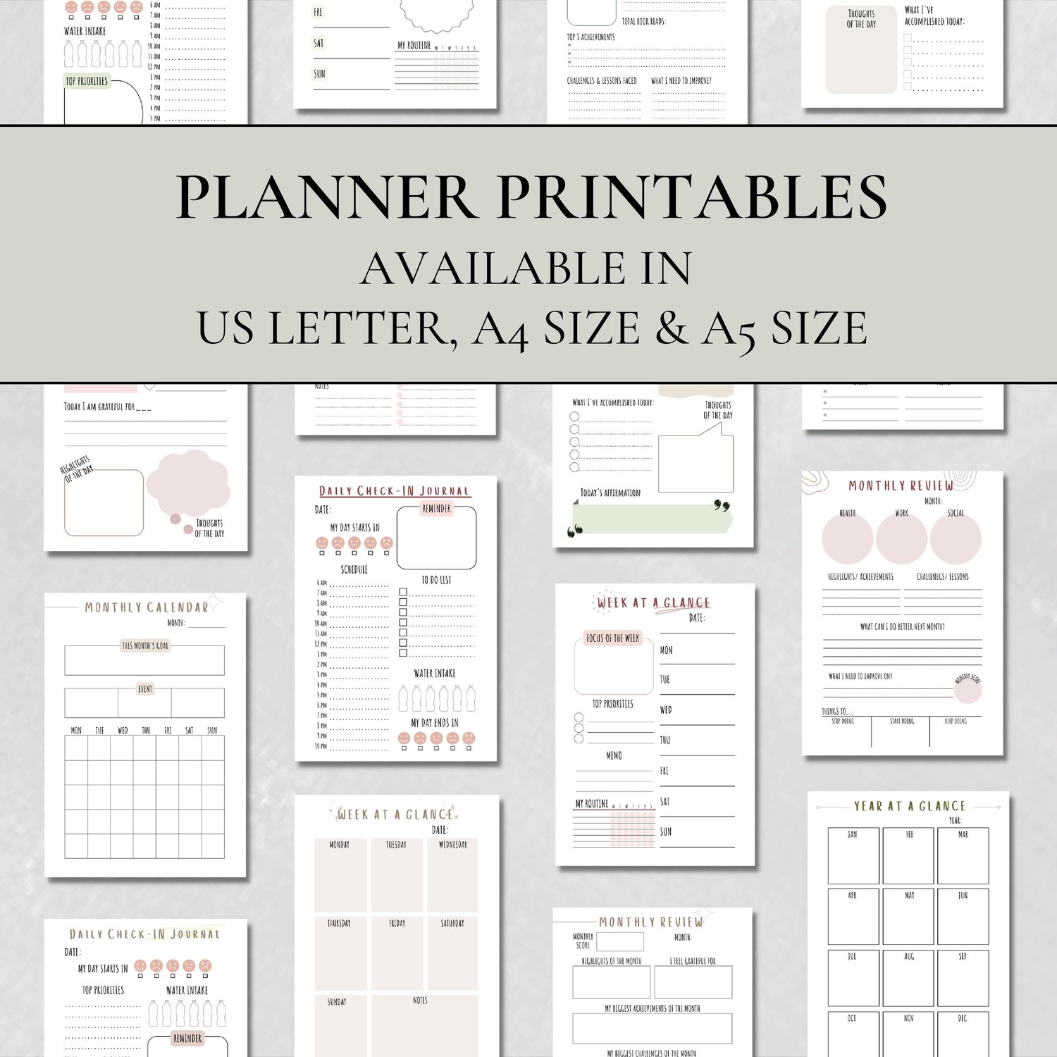 Printable Planner, Life Planner, Printable planner bundle, Planner Inserts, Journal, A4/A5/US Letter Size, PDF, Digital Planner