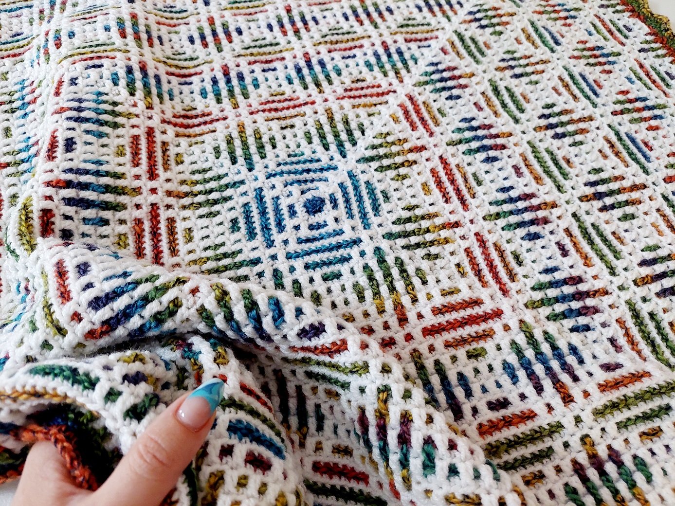 Mosaic baby blanket, done and dusted! : r/crochet