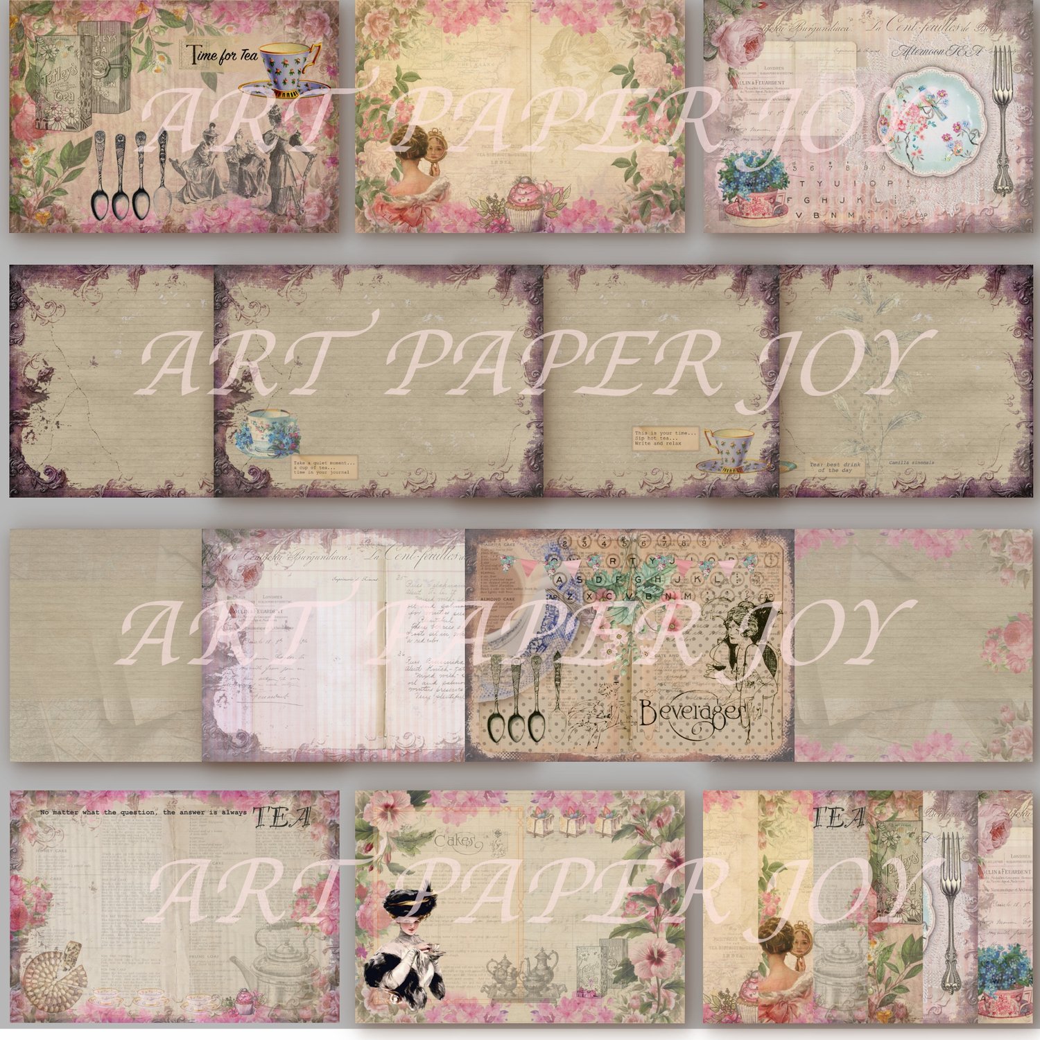 Tea Junk Journal Kit  Vintage Digital Collage Sheet