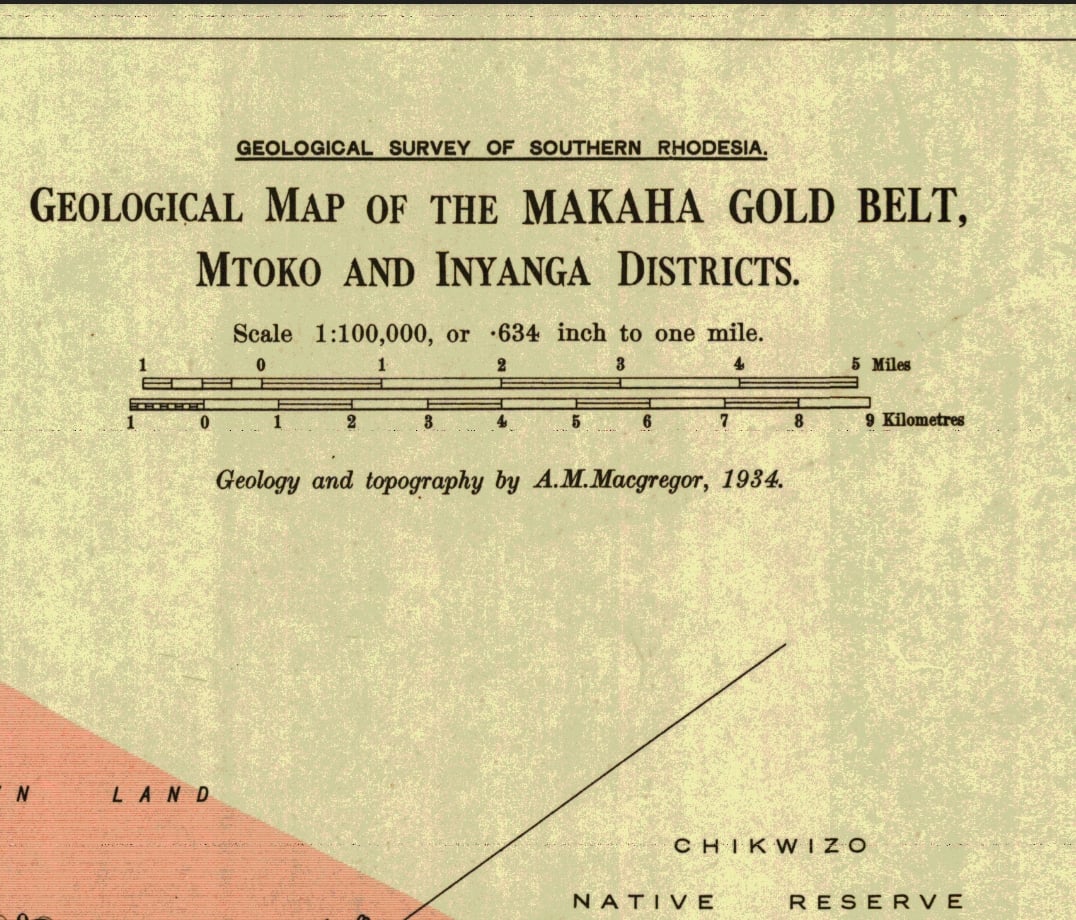 Geological Survey Map of the Makaha Gold Belt, Mutoko and Inyanga Districs