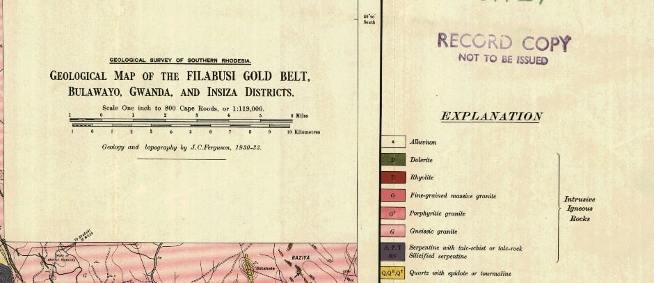 Geological Map of the Filabusi Gold Belt, Bulawayo, Gwanda and Insiza Districts