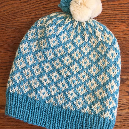 Turquoise Square with text Knitting Patterns, Edie Eckman logo