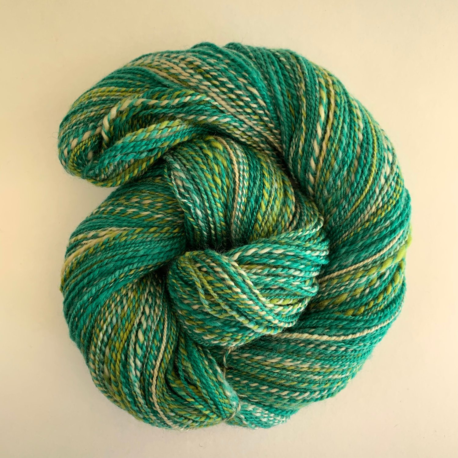 Hand Dyed and Hand Spun 2 Ply Green and Tan Yarn - BFL