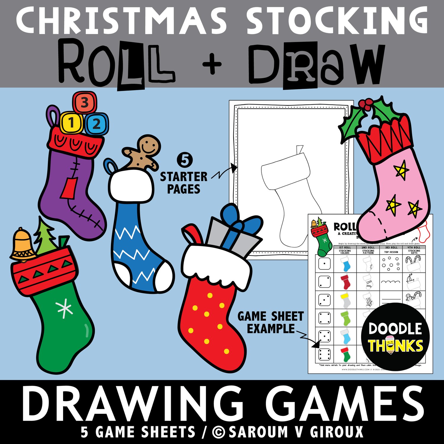 All Year Long 12 Roll and Draw Game Sheets | NO PREP Drawing Activities