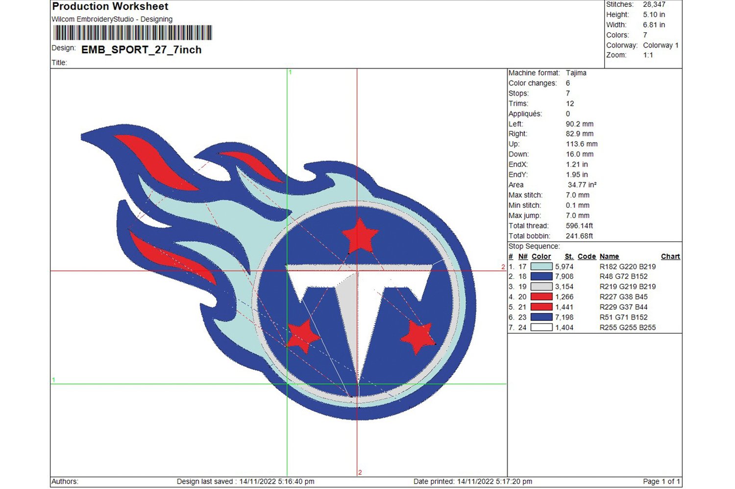 Tennessee Titans Logo Embroidery Design