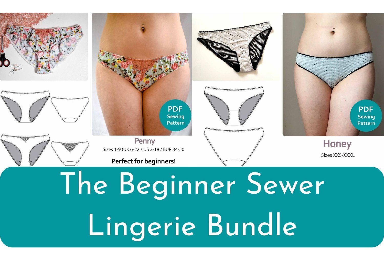 The Beginner Sewer Lingerie Bundle includes the Penny Knicker and Honey  Knicker Sewing Pattern - Payhip
