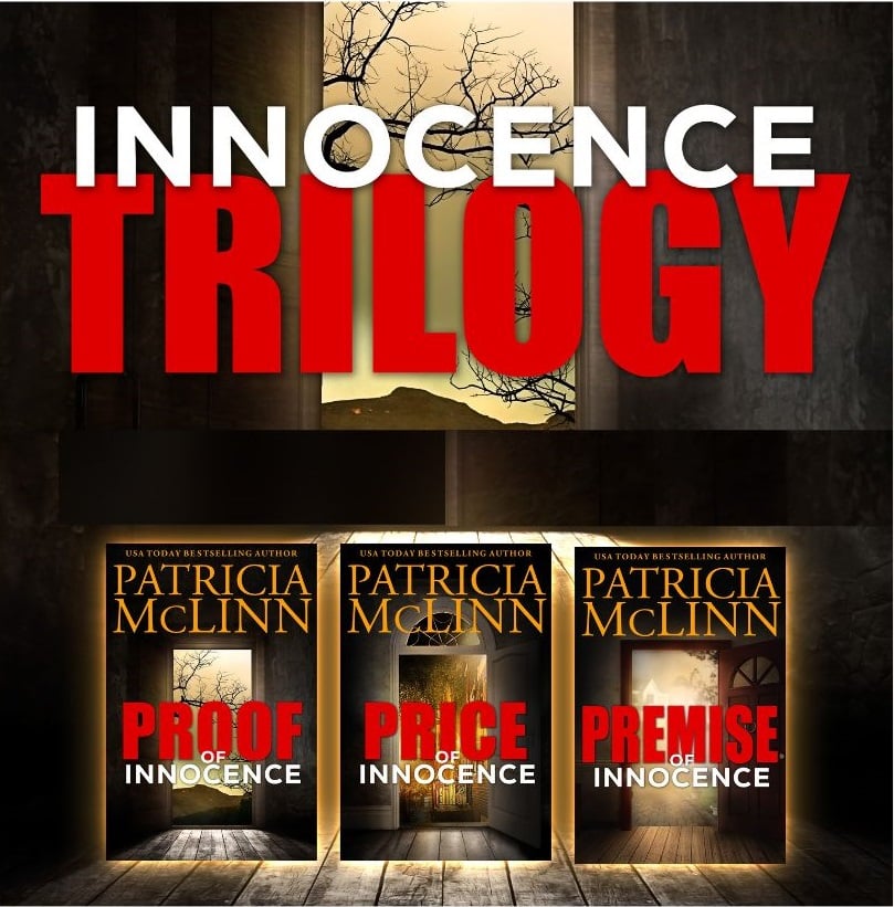 Proof of Innocence cover against spooky moon for Innocence Trilogy mysteries by USA Today bestselling author Patricia McLinn