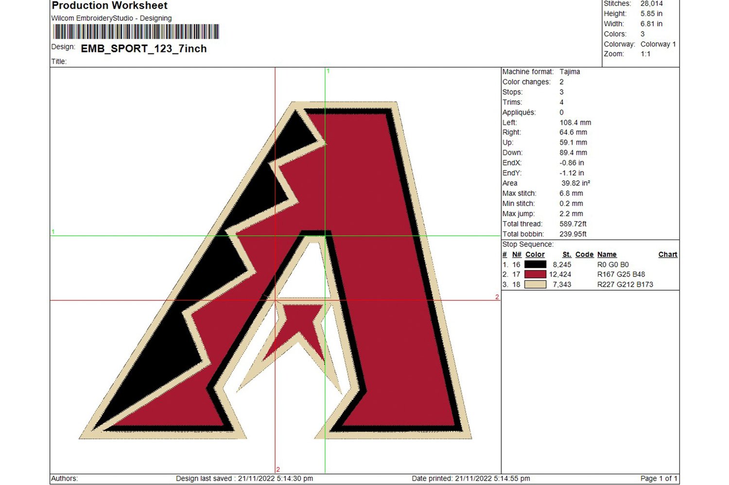 Arizona Diamondbacks logo embroidery design