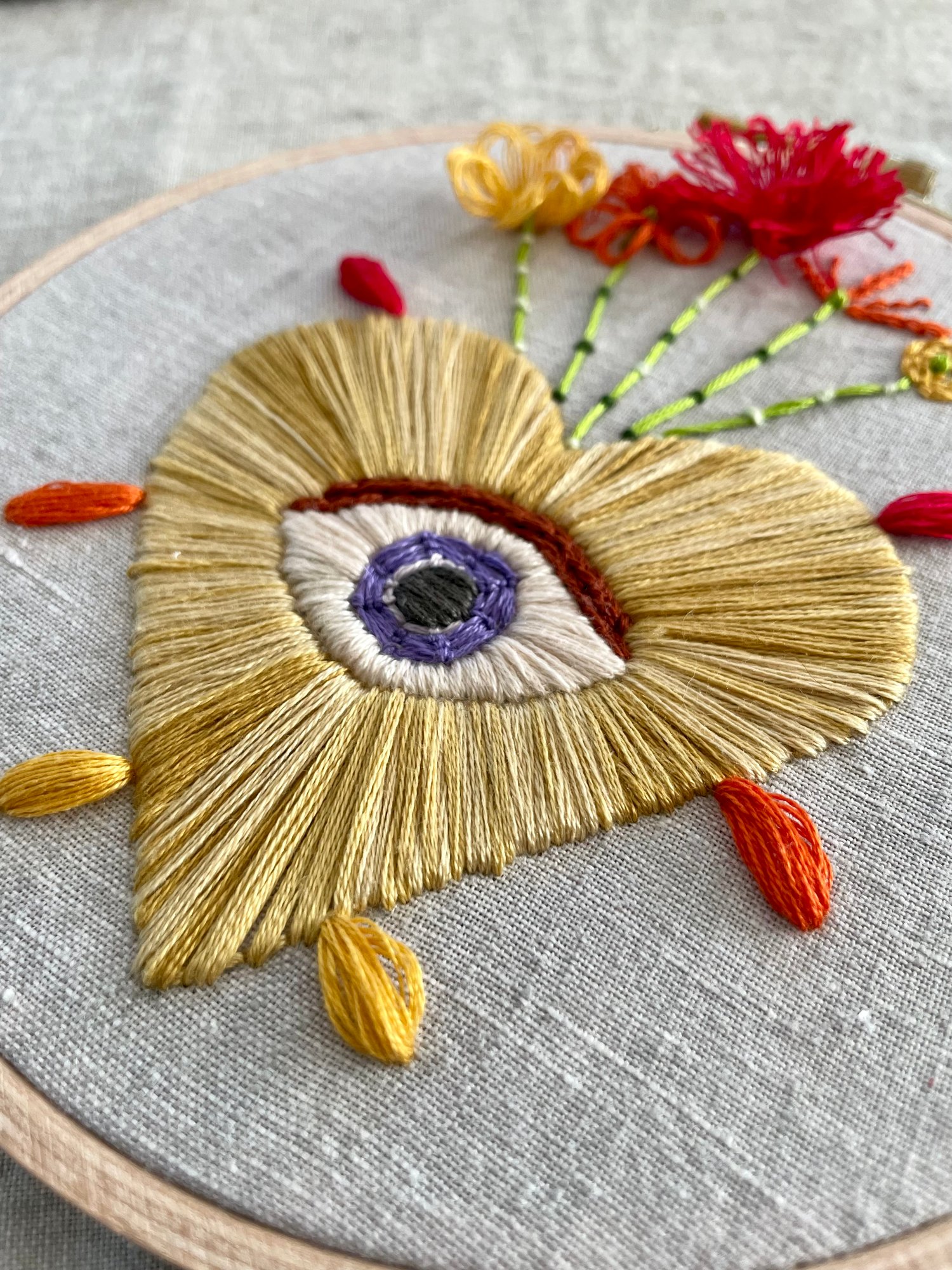 Emrboidery fiber art of a milagro