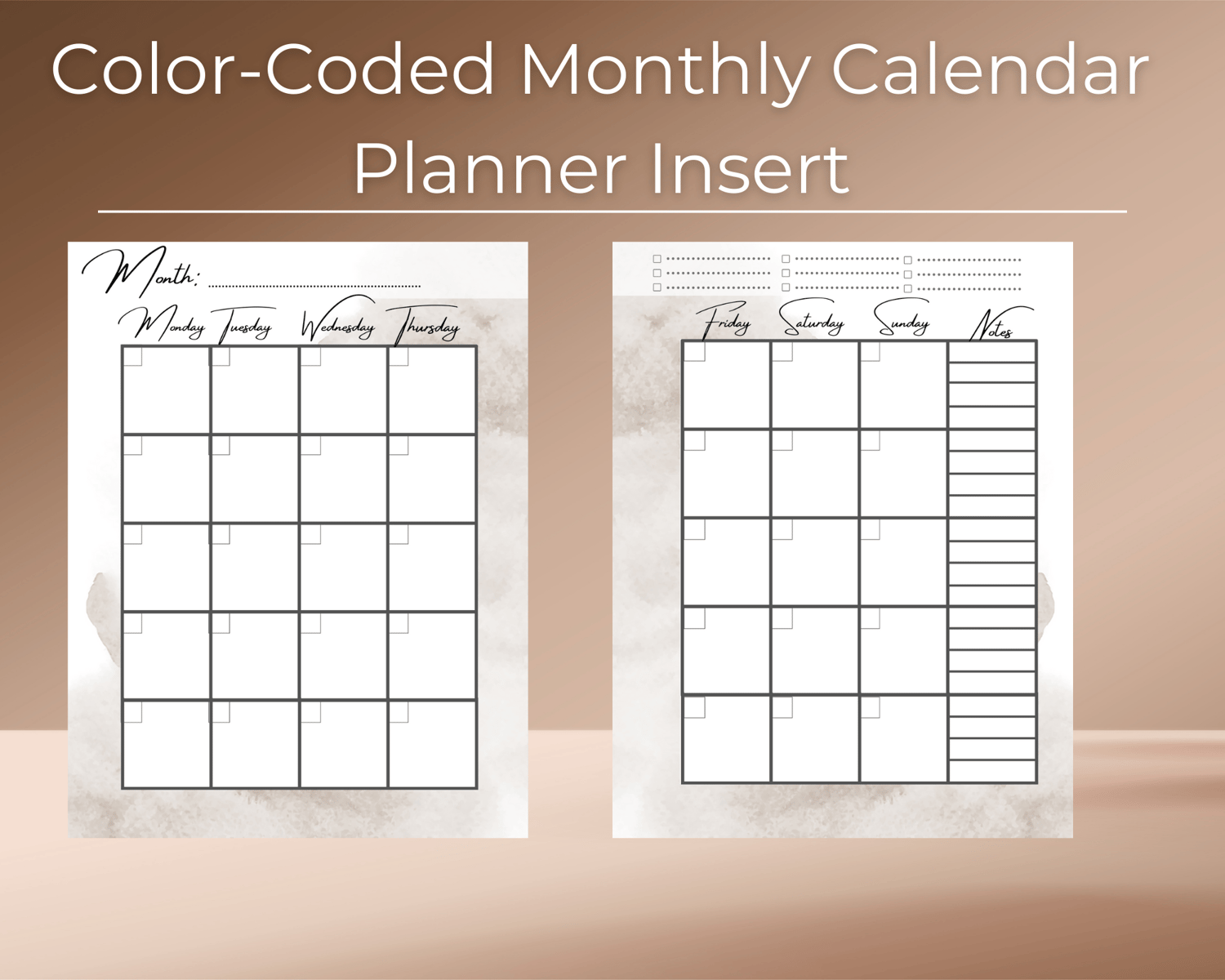 A5 Planner Monthly Calendar Inserts