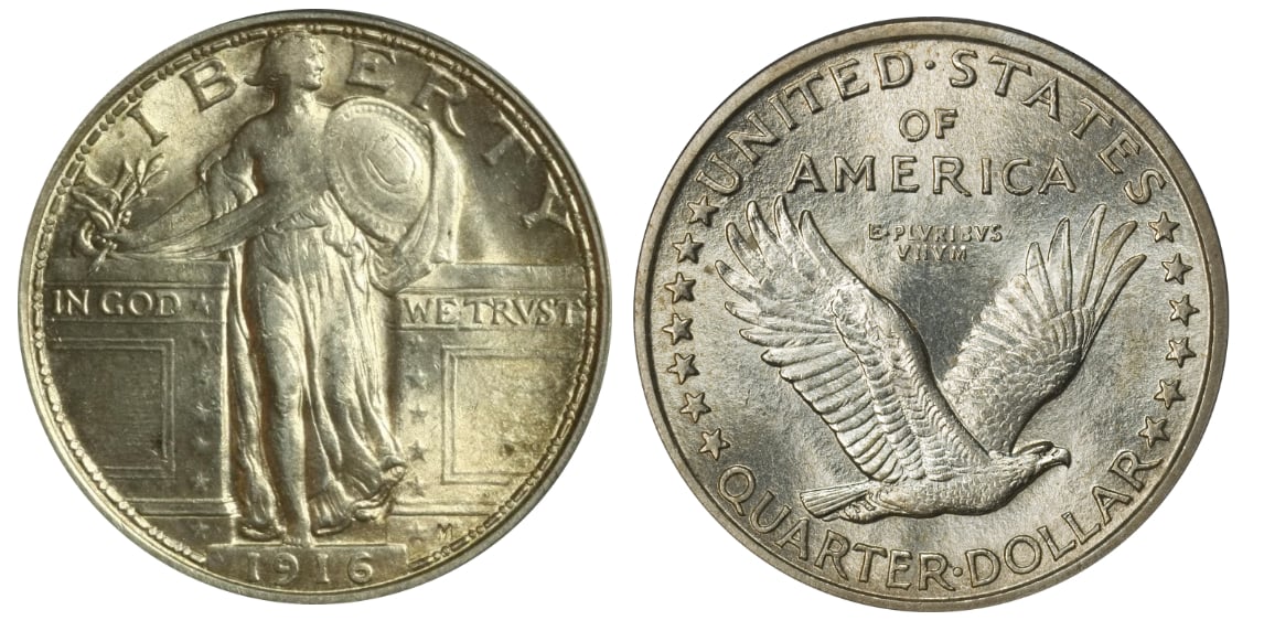1916 Standing Liberty Quarter - Only Topless Coin From US Mint