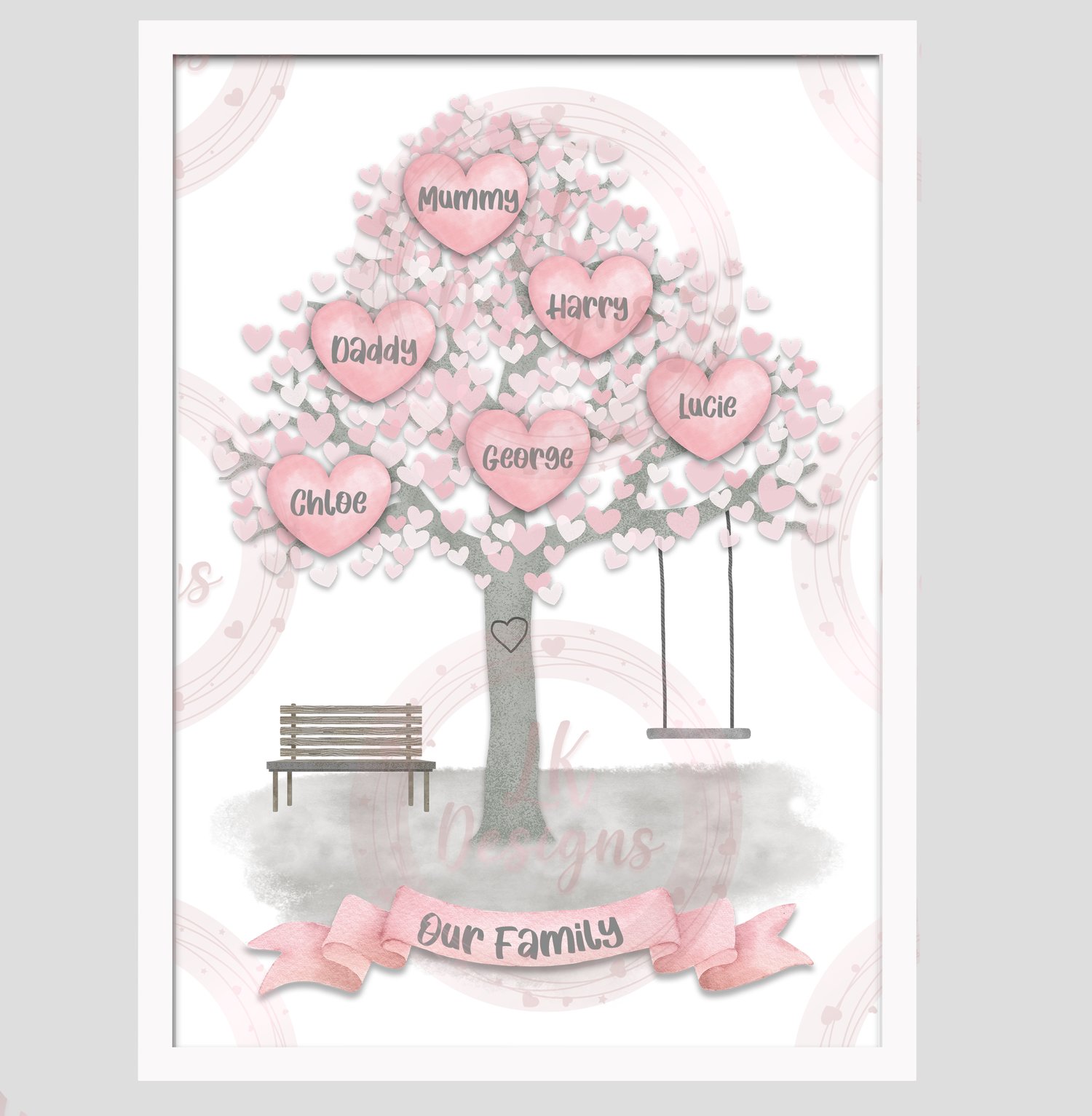 Pink heart family tree 2-9 hearts - No text - Payhip