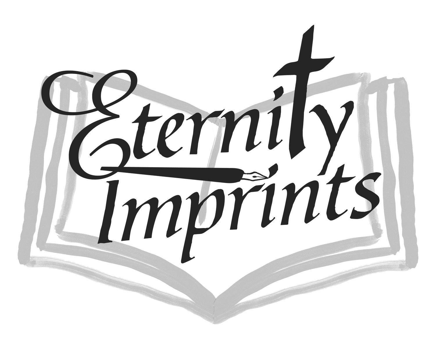 stylized open book with eternity imprints across the pages