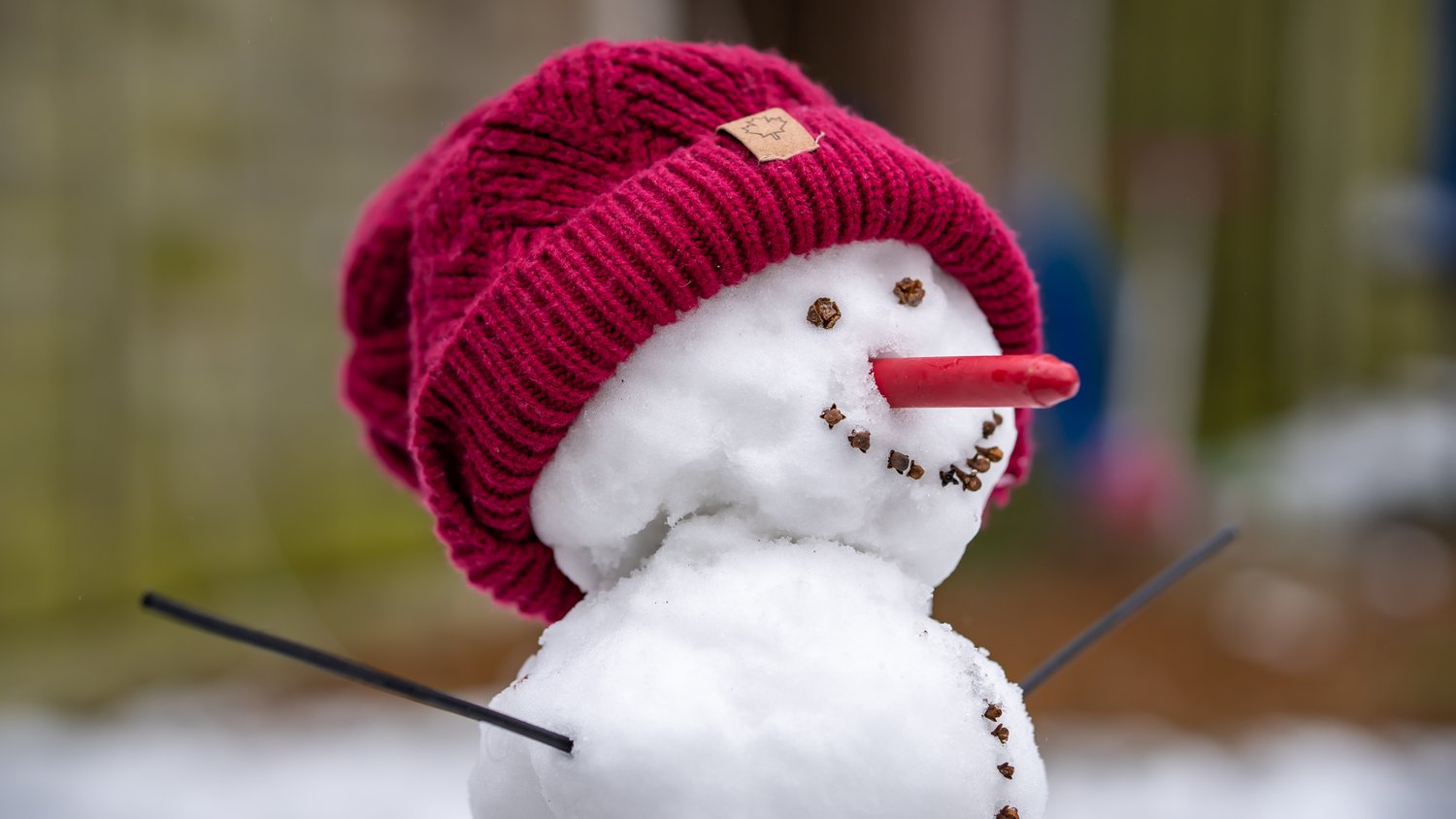 Snowman in a floppy red hat