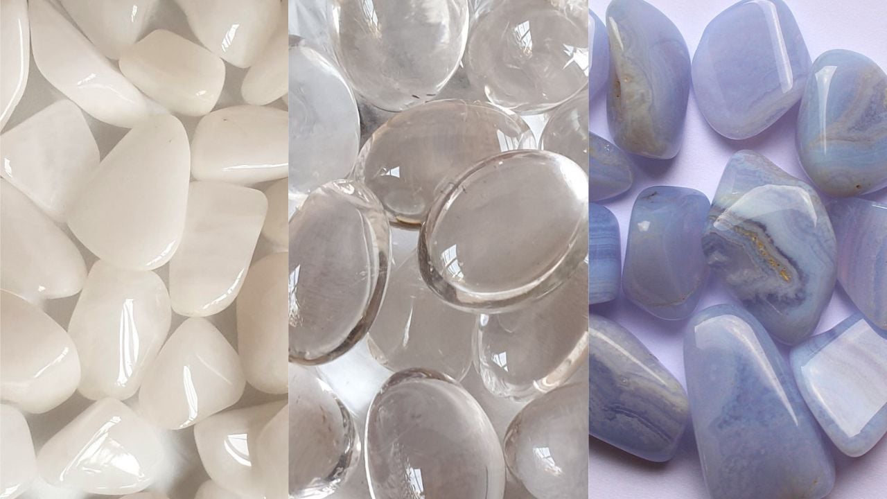 Snow Quartz, Clear Quartz and Blue Lace Agate Crystals