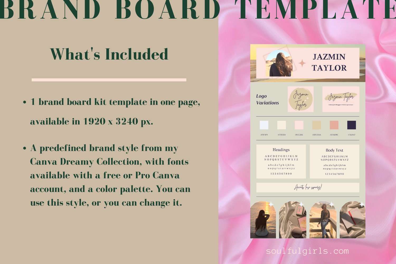 This brand board template includes one page and a predefined brand style with fonts and colors, that you can use or change.