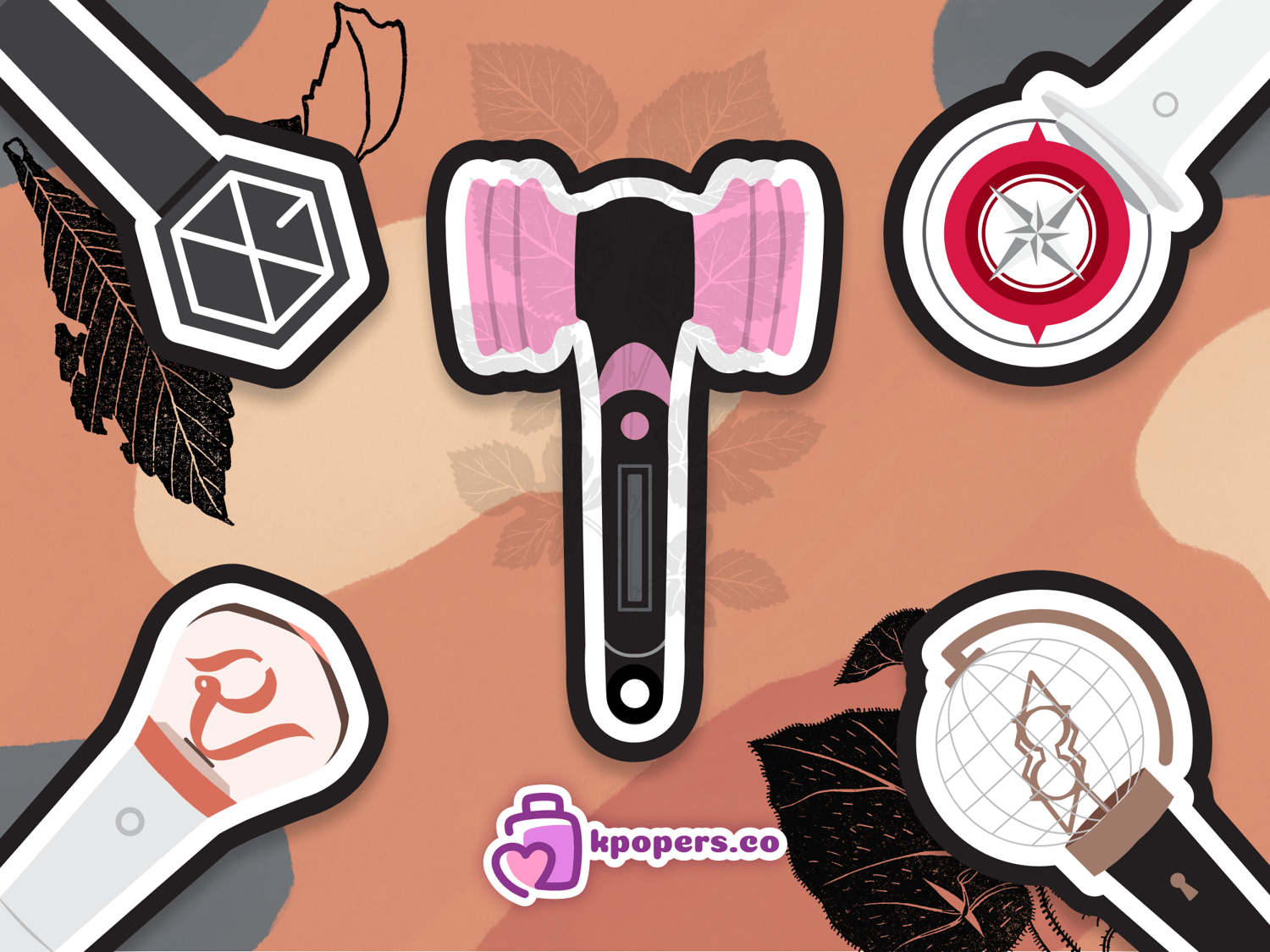 Image of digital K-pop lightstick sticker set. Available in SVG vector format