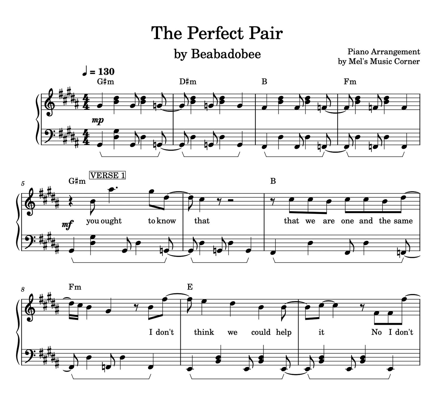 Perfect Pair – Beabadoobee Sheet music for Piano (Solo) Easy